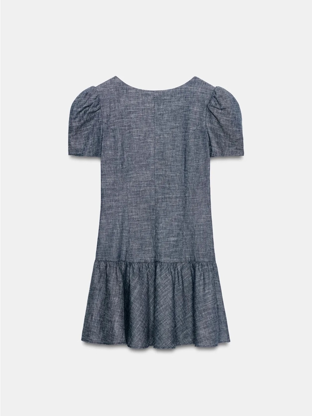Zara Puff-Sleeve Mini Dress in Heathered Blue - Picture 6 of 8